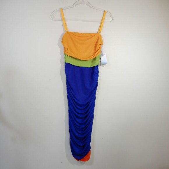 SIMON MILLER Jota Mesh Midi Bodycon DRESS Sz XS Color Block Yellow Blue NEW $295 - Picture 9 of 13